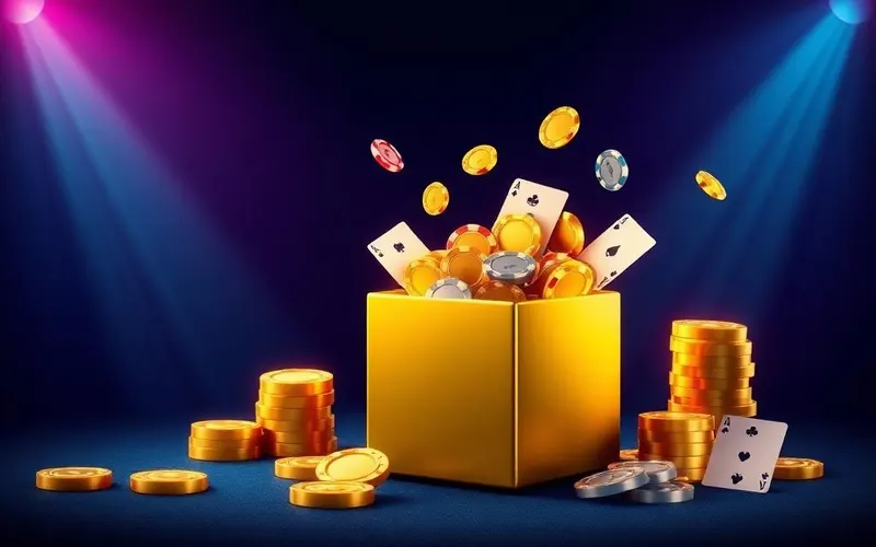 Pacchetto di benvenuto AlaWin casino con forziere di monete e carte da gioco